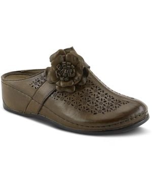 Spring Step Lilybean Leather Perforated Clogs - Brown