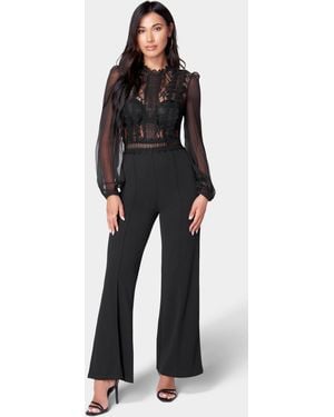 Bebe Lace Top Straight Leg Jumpsuit - Black
