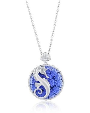 Simona Sterling Silver Floral Venetian Murano Glass Seahorse Necklace - Blue