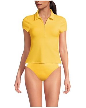 Lands' End Sunshade Upf 50 Short Sleeve Pique Johnny Collar Rash Guard - Yellow