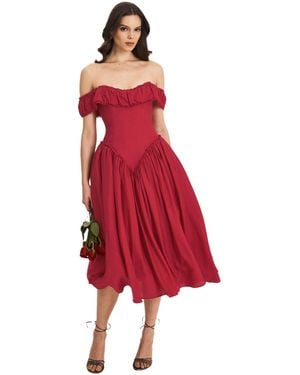 Miss Circle Xavy Off-shoulder Corset Midi Dress - Red