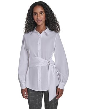 Calvin Klein Tie Waist Collared Neck Top - Gray