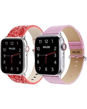 Waloo 2 Pack Leather Bling & Shiny Brilliance Replacement Band For Apple Watch - White