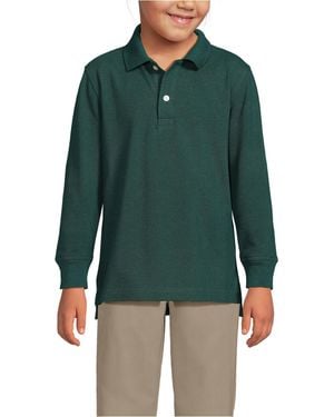 Lands' End School Uniform Kids Long Sleeve Mesh Polo Shirt - Green