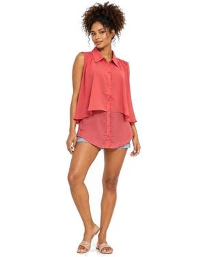 La Moda Clothing Button-front Collared Flared Sleeveless Top