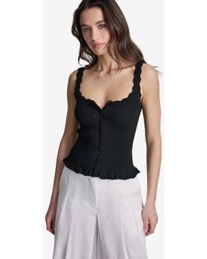 BCBGMAXAZRIA Ribbed Button-front Scoop Neck Tank Top - Black