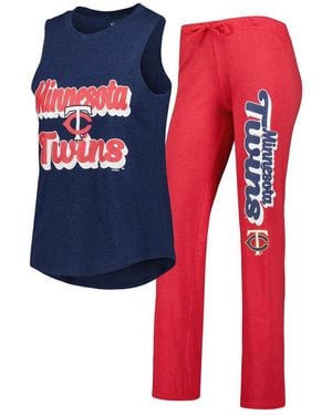 Concepts Sport Heather Red And Heather Navy Minnesota Twins Wordmark Meter Muscle Tank Top And Pants Sleep Set