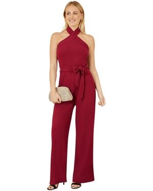 Yumi' Cross Over Halter Neck Jumpsuit - Red