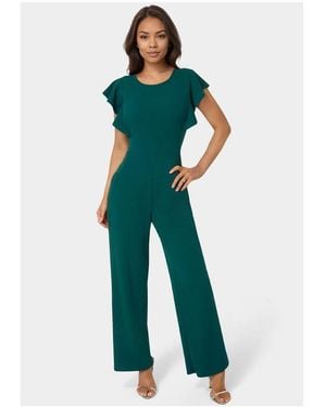 Bebe Scuba Crepe Jumpsuit With Ruffle Sleeve - Green