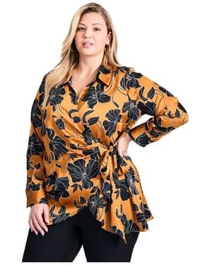 Avenue Plus Size Goldi Satin Wrap Blouse - Multicolor