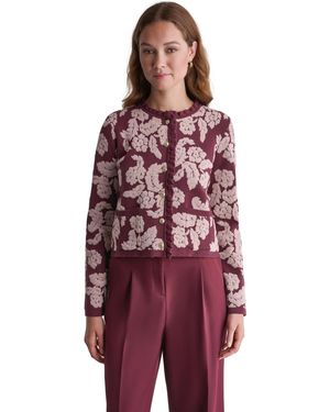 BCBGMAXAZRIA Floral Crew-neck Cardigan - Red