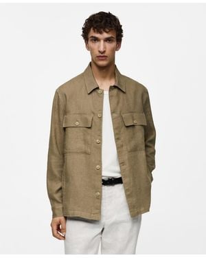 Mango Linen Pockets Detail Overshirt - Natural