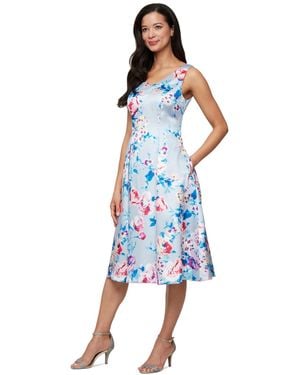 Alex Evenings V-neck Sleeveless Mikado Dress - Blue
