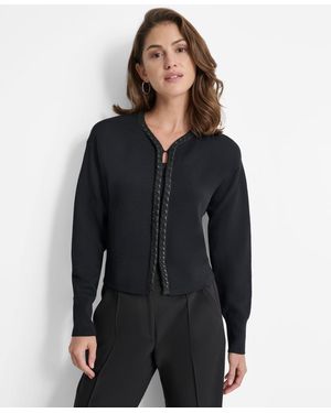 DKNY Contrast-trim Long-sleeve Cardigan - Black