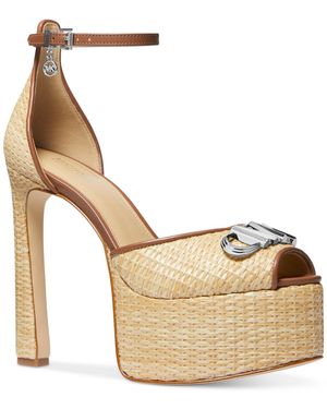 Michael Kors Mk Martina Straw Peep-Toe Platform Pump - Metallic