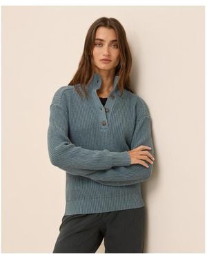 Pact Luxe Knit Henley Sweater - Blue