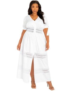 Buxom Couture Plus Size Puff Sleeve Tiered Eyelet Maxi Dress - White