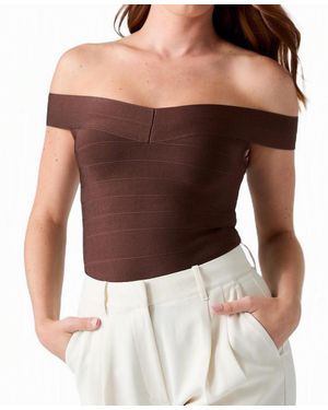 Guess Off-the-shoulder Alexis Bandage Top - Brown