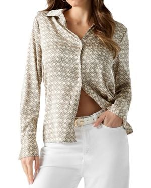 Guess Concetta Satin Wrap Collared V-neck Long-sleeve Blouse - Gray