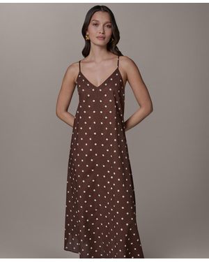 Donna Karan Weekend Printed V-neck Midi Dress - Brown