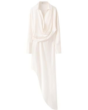 Mango Long-sleeve Asymmetrical Dress - White
