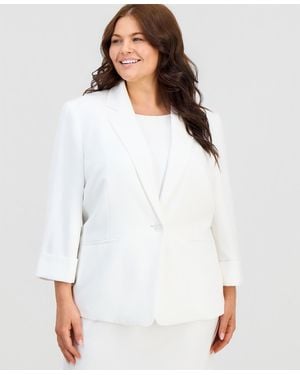 Kasper Plus Size One-button Notched-collar Blazer - White