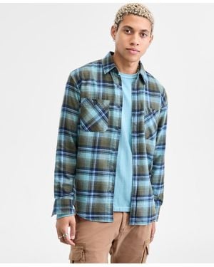 Sun & Stone Sun + Stone Wade Long-sleeve Cotton Flannel Plaid Shirt - Blue
