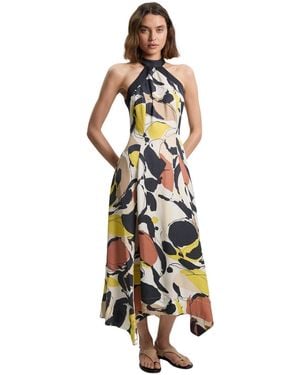 Karen Millen Petite Abstract Print Halter Maxi Dress - White