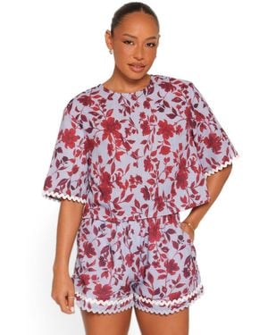 Petal & Pup Hilde High-waisted Floral Linen-blend Top And Shorts - Red