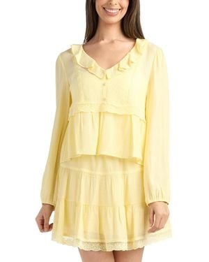 Bcx Textured Long-sleeve Peplum Top - Yellow