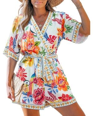 CUPSHE Jet Lag Floral Romper - Red