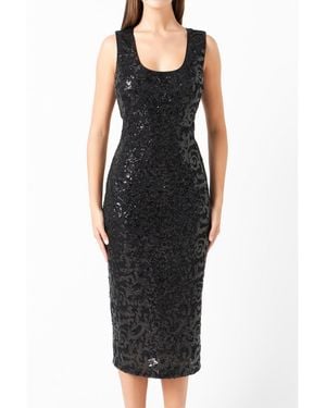 Endless Rose Sequins Crochet Slip Dress - Black