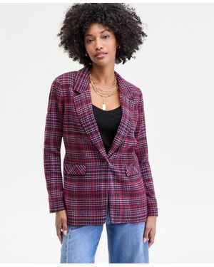 On 34th Plaid Single-button Blazer - Purple
