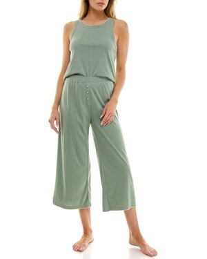 Roudelain 2-piece Contrast Binding Sleeveless T-shirt And Pajama Set - Green