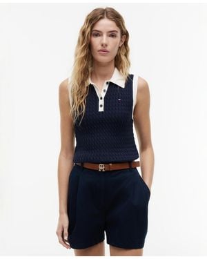 Tommy Hilfiger Cable Knit Collared Polo Sweater - Blue