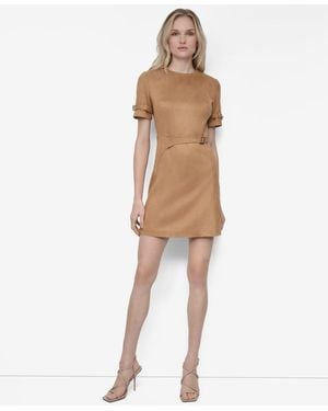 DKNY Short Sleeve Crew Neck Sheath Dress - Natural