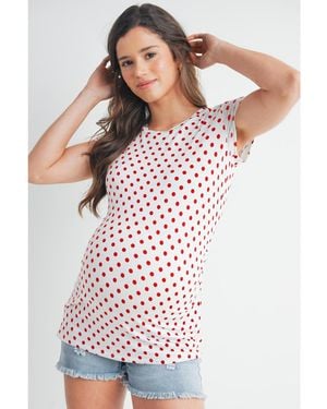 Hello Miss Maternity Short Sleeve Crewneck Polka Dot T-shirt - Pink
