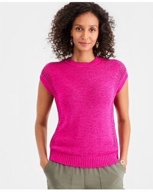 Style & Co. Mixed-stitch Dolman-sleeve Sweater - Pink