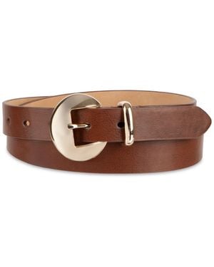 Calvin Klein Orb Buckle And Metal Keeper Leather Belt - Brown
