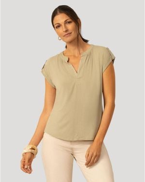 Cable & Gauge Split Neck Sleeve Tab Top - Natural