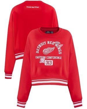 Pro Standard Detroit Wings Area Code Cropped Pullover Sweatshirt - Red