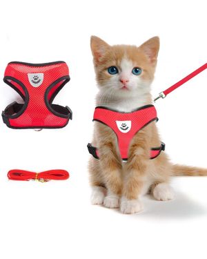 Aronkl Summer Cat Harness Leash Set Anti Escape Adjustable Soft Mesh Reflective Breathable Lightweight - Red
