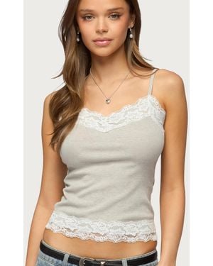 Edikted Vieve Contrast Lacey Tank Top - Gray
