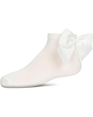 Memoi Little Girls Bow-on-back Cotton-rich Anklet Sock - White