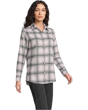 Lands' End Flannel Boyfriend Long Sleeve Shirt - Gray