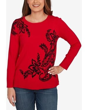 Ruby Rd. Petite Floral Paisley Jacquard Sweater - Red