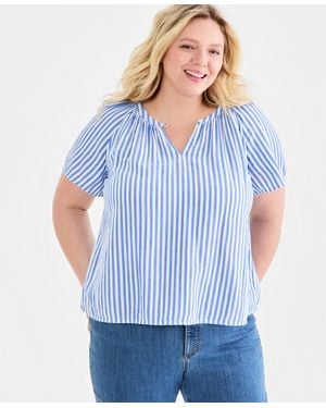 Style & Co. Plus Size Split-neck Short-sleeve Top - Blue