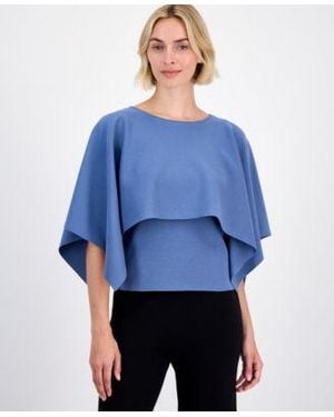 Anne Klein Boat Neck Cape Overlay Sweater - Blue