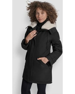 DKNY Faux-fur-lined Hooded Softshell Coat - Black