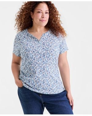 Style & Co. Plus Size Short-sleeve Henley Top - Blue